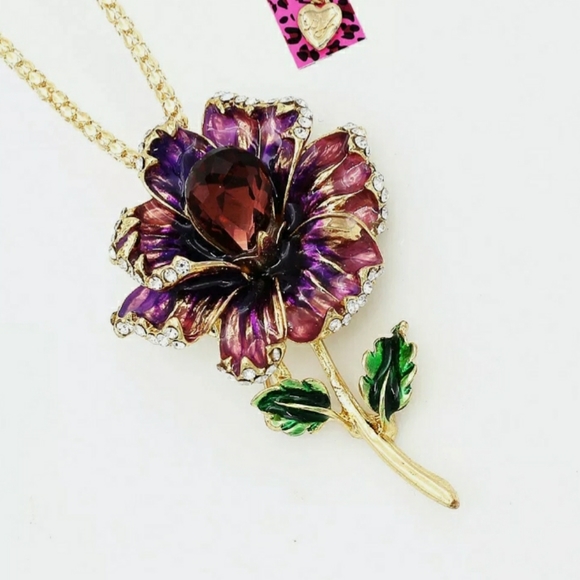 Purple Crystal Flower Necklace/Brooch - Picture 2 of 5
